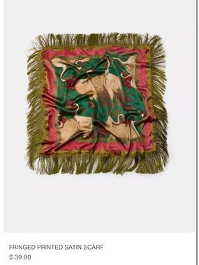 ISO ZARA FRINGED PRINTED SATIN SCARF